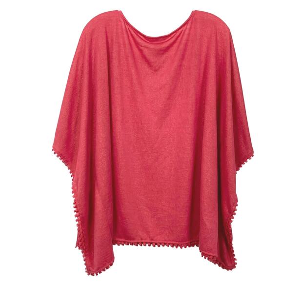 NWOT TOMMY BAHAMA Top Tunic Blouse Poncho Cover Up L/XL Pink Gold-Sparkle PomPom - Picture 2 of 11